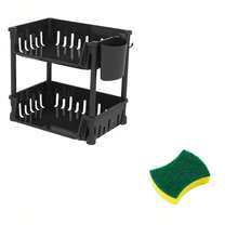 1pc Kitchen Sink Organizer Rack, Double-Tier Sliding Storage Shelf, Easy To Clean, Suitable For Kitchen Cabinet, Kitchen Supplies, Storage Box, Organizer, Room Decor, Applicable For Kitchen, Dining Room, Party, Camping, Gathering, Can Be Used As Friend Gift, Household Gift, Easter And Mother's Day Gift - Black - View 9