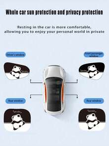 2片/4片装汽车熊猫遮阳帘黑色胶水静电吸附遮阳板夏季创意卡通防晒隔热车帘 - 靜電貼 - 查看 5