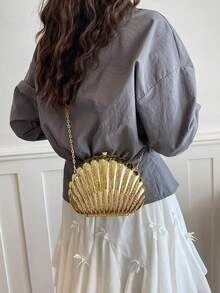 Túi xách cầm tay dự tiệc sang trọng đính pha lê hình vỏ sò màu vàng óng ánh, phụ kiện thanh lịch cho váy dạ hội. - Vàng - Xem 3