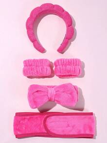 5件套女孩面部SPA头带，云朵海绵发带配洗脸腕带，毛巾布头带洗脸组合装 - 蓬松发带发饰套装，适用于化妆、洗面、沐浴、运动瑜伽和日常使用 - 彩色 - 查看 16