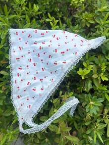 1 chiếc khăn tam giác kiểu Pháp kẻ caro tươi mát mùa hè dành cho nữ, có thể dùng làm băng đô hoặc dây buộc tóc. - anh đào - Xem 5
