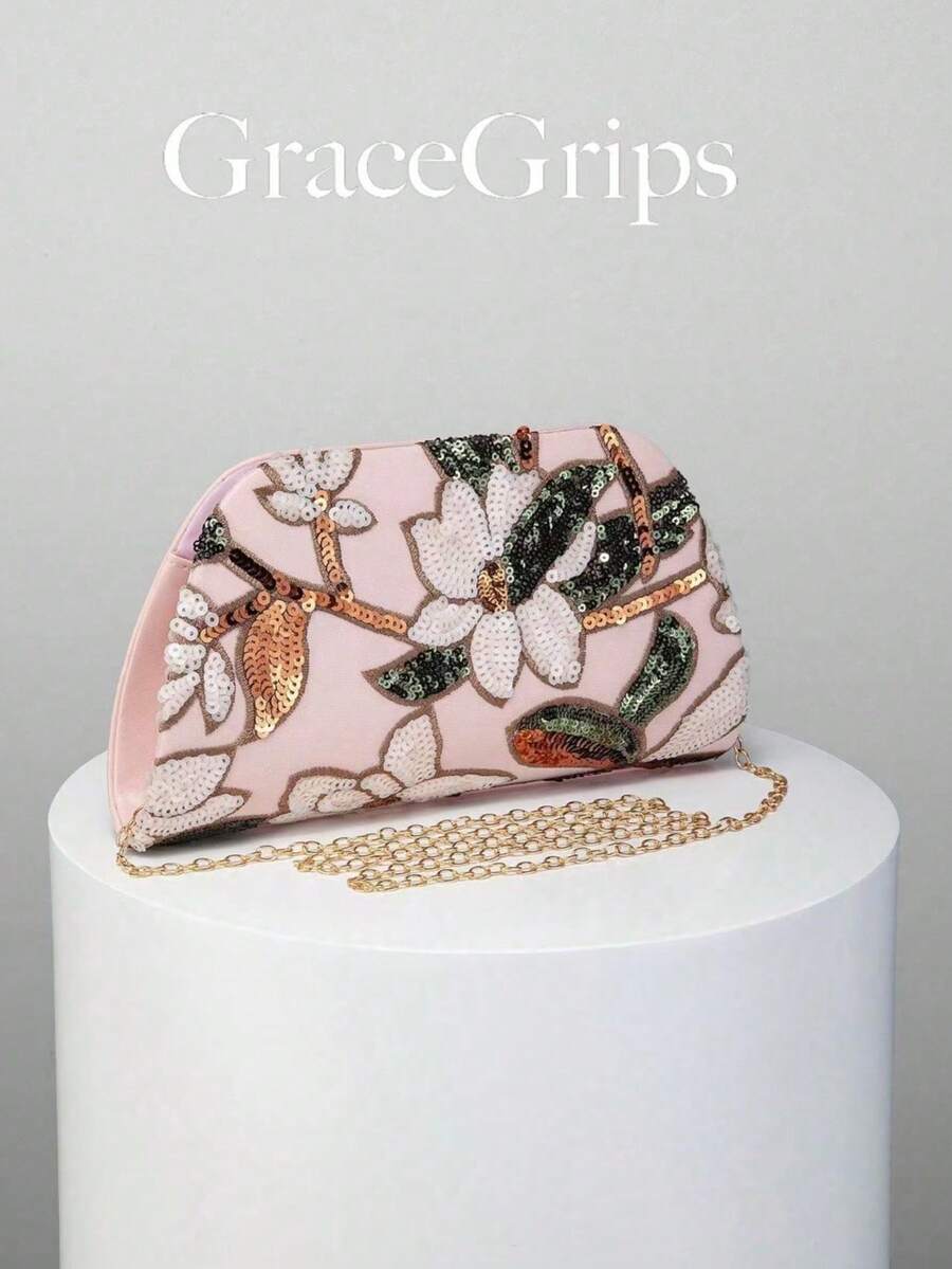 Elegant Shiny Multi-Color Leaf & Floral Patchwork Crossbody Clutch Bag, Vintage Fashion Evening Bag, Handbag, Mini Bucket Bag, Suitable For Party Girls, Brides, College Students, Young Professionals, Randomly Patterned - Gold - View 1