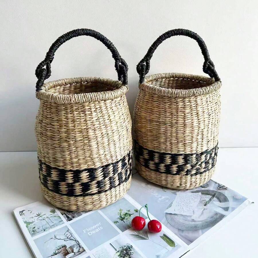 1 pièce Panier décoratif tissé à la main, rangement et décoration de bureau