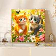 1件套圆形钻石画套装，5D人造钻石马赛克钻石画，快乐小猫，圆形钻石，钻石工艺品，非常适合DIY或家居装饰，圣诞礼物 - 圓鑽 - 查看 3