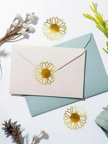 30/150pcs Gold Foil Sunflower Stickers - Self-Adhesive Envelope Seals, Vibrant Floral Labels For Invitations, Gift Wrapping, Birthday Party Decor - Spring/Summer Craft, Invitation Accessories | Elegant Envelope Seals | Shiny Gloss - Sunflower Stickers - View 5