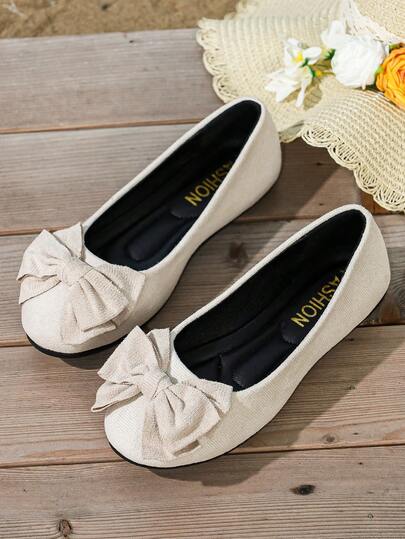 女士时尚圆头舒适芭蕾舞鞋，套脚式，适合春夏穿着，大码尺码