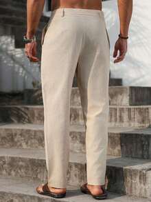 VENTUSAIL Men Solid Drawstring Waist Pants Tapered Long Slacks Linen Cool Plain Going Out, Fall Beige Pants For Men Men Drawstring Pants Men Linen Pants Cream Pants Men,Weekend Trips, Outdoor Activities, Travel Expeditions, Relaxed Work Environments Or Semi-Formal Occasions, Boyfriend/Husband Gift, Anniversary /Birthday Gift Party Summer Vacation Holiday New Years Wedding Valentine's Day, Cream Joggers Men,Khaki Pants, Beach Cruise Vacation, Bohemian Hawaiian Vacation - 黑色 - 查看 11