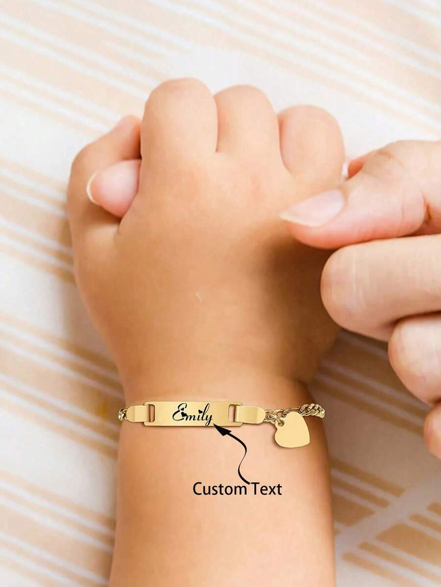1 PieceBluelory Personalized Name Bracelet Stainless Steel Heart Star Crown Butterfly Custom Child Bracelets For Boy Girl Gift - Love - View 1