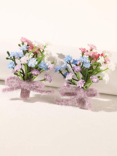 Bộ 2 kẹp tóc họa tiết hoa baby's breath dễ thương, mộng mơ, nhiều màu sắc, kiểu nơ bướm xinh xắn dành cho bé gái, thích hợp cho các buổi đi chơi, đi học, tiệc sinh nhật, kiểu tóc búi, phụ kiện tóc đa năng cho bé gái.