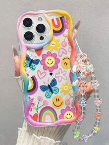 爱心笑脸彩绘平纹印花奶油色波浪边可拆卸手链简约防震加厚手机保护壳，适用于 17/17 Pro/17 Pro Max/16 XR/7/8 15 Pro Max/12 Pro Max/13 Pro Max/14 Pro Max 13 14 11 12P 14 P11软壳 P12防摔 XS.XR /78P.78GES2，适用于A134G A22 A21S A514G A52 S22 ULTRA A335G，A34 A35，适用于10 Note 114G 11 Lite A53 TPU A14 /A23/S23 ULTRA S24 A14 A15 S23 A73 A55 A54手机壳 - 彩色 - 查看 5