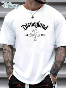 Disney License T Shirts, Men's Oversized Casual Crew Neck Vintage Disneyland Est.1955 Mickey Mouse Line Art Cartoon Print Short Sleeve T-Shirt, Retro Disney Iconic Character Graphic Tee For Summer Streetwear Daily Wear,Men Clothes,Summer Clothes,White Shirt,Father's Day Clothing,Vintage T Shirts,Graphic T Shirts,100 Percent Cotton,Graphic Tee,Graphic Tees,Funny Graphic Tees,Graphic T, Gifts For Family And Friends - 白色 - 查看 1