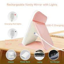 Rechargeable Travel Makeup Mirror With LED Lights, Portable Lighted Vanity Mirror With 3 Color Temperatures, Touch Dimming, Foldable Tabletop LED Cosmetic Mirror - Multicolor - View 6
