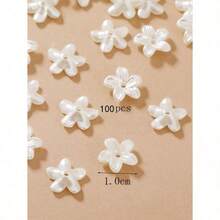 100pcs/Pack Pearl-Color Small Peach Blossom Flower DIY Handcraft Bracelet Necklace Accessories, Simple Handicraft Floral Arrangement, Suitable For Pot Decor, Craft Supply, Clothing Decoration Valentines - 白色 - 查看 5