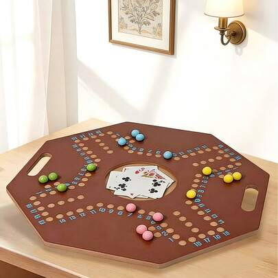 经典跳棋游戏套装，卡牌游戏 - 手工木制跳棋棋盘，包含棋子和扑克牌。经典便携式策略游戏，适合2-4人，家庭学习游戏，适合初学者和成人，室内外皆宜，是游戏之夜和朋友聚会的理想之选。室内游戏、派对游戏、多人互动游戏、家庭娱乐、露营游戏、旅行游戏、户外游戏、老年人游戏、游戏室配件、减压游戏、办公桌游戏