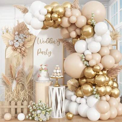 White & Gold Balloon Arch Kit, Nude White Cream Balloon Wreath, Gold Metal Helium Balloons, Neutral Cream Balloons, Boho Wedding, Baby Shower, Engagement, Birthday Decor