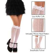[Free Shipping]Avenue Womens Sweetheart Knit Knee Highs With Lace Ruffle Cuff - 白色 - 查看 6