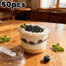 100pc/40pc Round Pudding Cups, Reusable Party Cups, Lids With Spoons, Novelty Mugs, Transparent Mousse Cake Boxes, Yogurt Cups, Suitable For Mousse Cakes, Puddings, Snacks, Fruits, Ice Cream, Yogurt Salads, Perfect For Christmas, Birthdays, Weddings And All Kinds Of Events. - 透明 - 查看 2