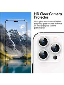 3pcs Rhinestone Glitter Protective Camera Lens Film, Scratch-Resistant & Shatterproof, Fit For IPhone 17 Pro Max, 17 Air / 11 / 12 / 13 / 14 / 15 / 16 / Mini Plus Pro Max - Silver - View 5