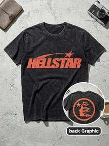 Blue Shooting Star Logo Graphic Tee Unisex Couple Matching Boyfriend Style Hell Star Double Sided Print Electric Color Y2K Aesthetic Acid Washed Cotton Graphic Tees Men Oversized T Shirt Summer Fits Camisetas Para Hombre,Mens Clothes,Graphic Tee,Summer Clothes,Summer Tops,Easter Fits,Spring Clothes ,Shirtssummer Outfits For Women O0LT - Black 2 - 查看 12