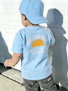 男婴宽松舒适版型T恤，透气纯棉短袖T恤 - 淺藍色 - 查看 2