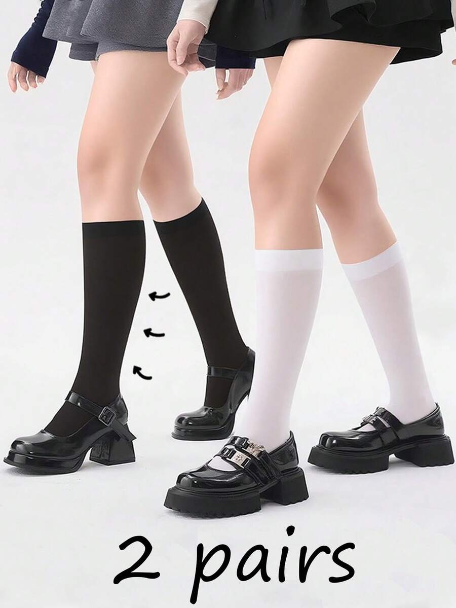 2双装女士透明小腿袜，透气夏季中筒袜 - 白色 - 查看 1