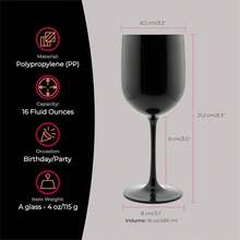 Ly rượu vang chân đế bằng nhựa 16oz, không vỡ/chống vỡ, có thể tái sử dụng, an toàn thực phẩm, dùng được trong máy rửa chén, thích hợp cho sinh nhật và tiệc tùng (Hồng, Đen, Trắng) - Xem 8