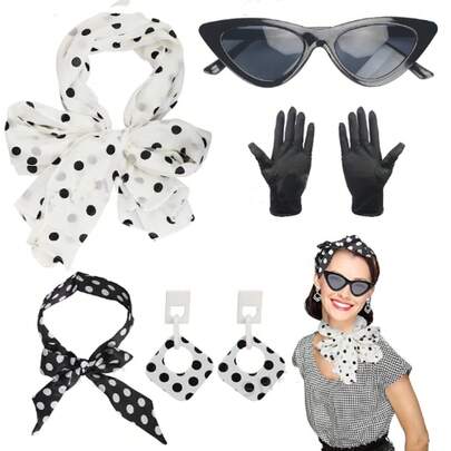 5pcs/Set 1950s Retro Costume Accessories Set, Red, White, Pink, Black, Suitable For Halloween And Parties