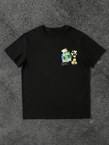 (180g 100 Percent Cotton T-Shirt) Men's T-Shirt Men's Casual  Comfortable, Fashionable T-Shirt, Street Style Double-Sided Printing Cotton   Playing Cards - 黑色 - 查看 2