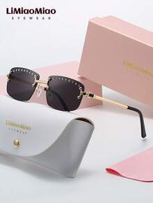 LiMiaoMiao Kacamata Hitam Fashion Unisex Persegi Panjang Tanpa Bingkai, Perlindungan UV400, Cocok untuk Pakaian Liburan dan Hari Raya, Dilengkapi Kotak dan Kain Pembersih, Dapat Digunakan sebagai Hadiah Liburan - MultiWarna - View 14