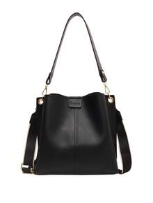 Korean High-End Versatile Bucket Bag, Fashionable And Solid Color Shoulder Bag, Retro And Niche Design, Women's Shoulder Bag Suitable For Work, Commuting, Daily Outings, Shopping And Dating - Black - View 7