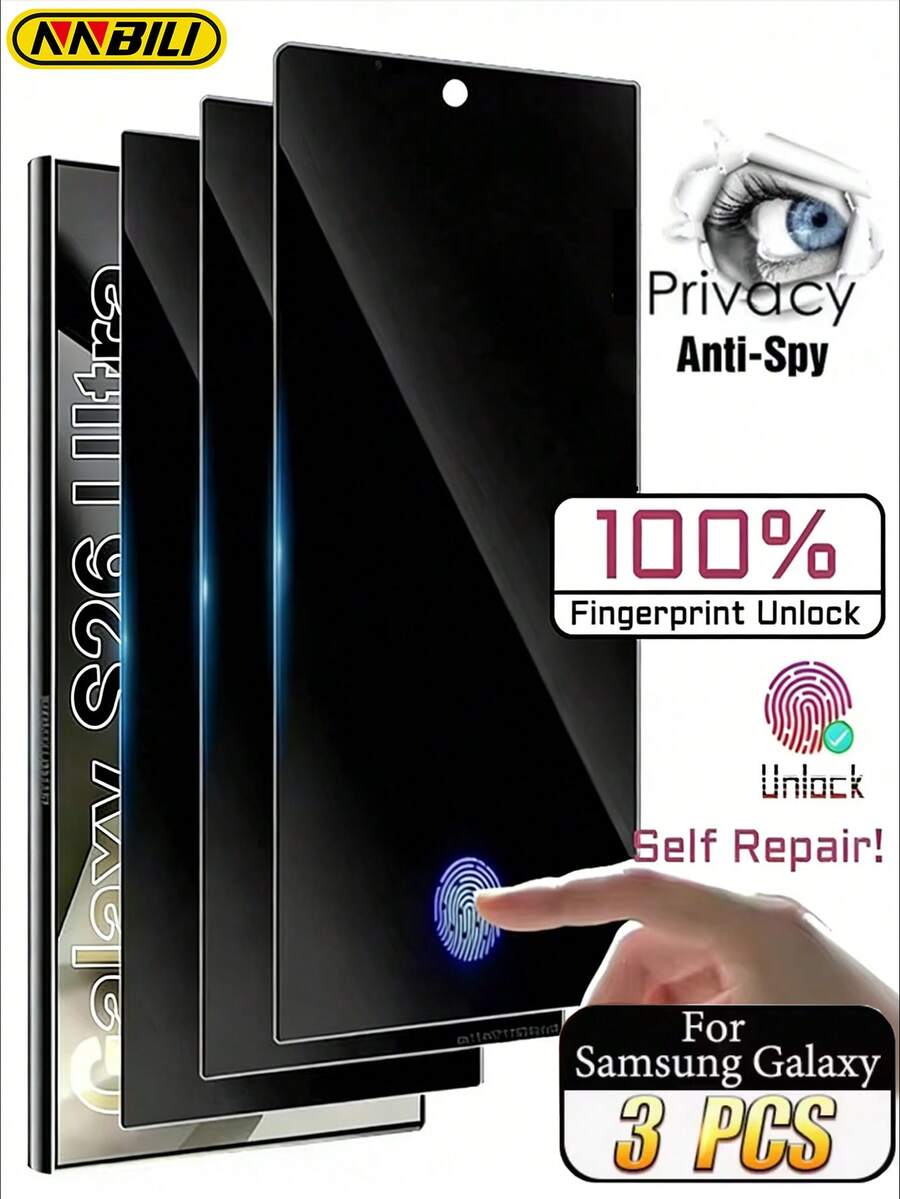 NNBILI 3片裝超薄霧面磨砂隱私陶瓷膜，適用於 Galaxy S21/S21+/S21Ultra/S22 5G/S22+5G/S22Ultra/S23Ultra S23/S23+/S24/S24Plus/S24 Ultra/S25/S25Plus/S25Ultra/S25Edge/S26/S26Plus/S26Ultra 系列，高級霧面表面，隱私螢幕保護貼，非玻璃