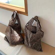 1/2pcs Foldable Leopard Print Tote Bag - Durable Nylon/Polyester Material, Brown Spotted Pattern Design, Leak-Proof Casual Handbag, Suitable For Commuting, Office Workers, Travel, High-Value New Shopping Bag - Multicolor - View 5
