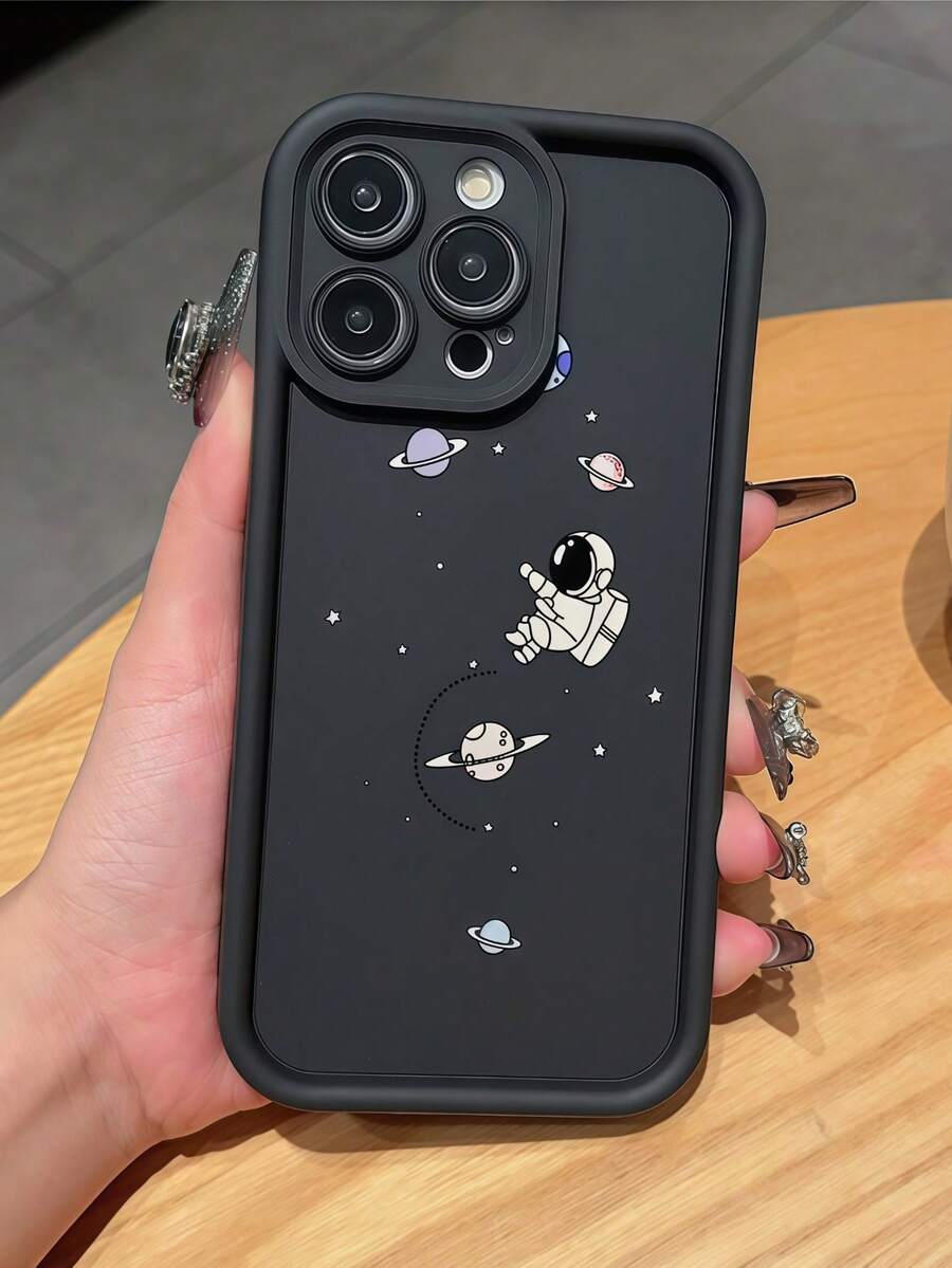 Astronaut 1pc Dopamine Staircase Photo Frame Creative Astronaut Planet Phone Case Compatible With IPhone 16/17 Pro Max, Full-Body Shockproof Protective Cover, Minimalist Design, Cute Cartoon Style, Perfectly Protects Your Phone, Suitable For Honor X7/Galaxy A56 5G/ Smart 8/ Hot 40/Transsion Spark 30C/Spark Go 2024/ Note 14 5G/ Moto E22/E22i/ A54 - Black - View 1