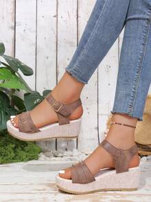 Teenagers' Platform Wedge Sandals, Open Toe High Heel Sandals, Versatile Fashion Casual Holiday Sandals - Brown - View 3
