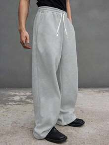 Set de 2 pantalones de chándal informales y holgados para hombre de talla grande, con diseño de cordón, estilo relajado, negro + gris - Multicolor - Ver 8