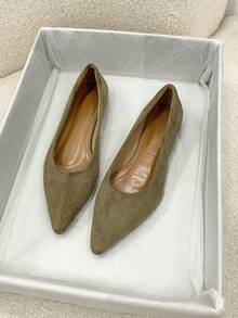Women's Flat Shoes, 2025 Autumn New Arrival, Suede Pointed Toe Flat Ballet Shoes, Brown Slip-On Flat Shoes,Mothers Day Gift - Brown - View 6