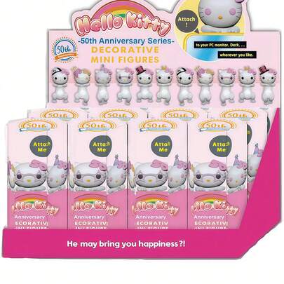  Miniso Sanrio Hello Kitty 50th Anniversary Decorative Mini Display Figurine 12pcs Blind Box, Surprise Unboxing Collectible, Desktop & Computer Decor, Unique Gift For Birthday, Christmas, Mother's Day, Valentine's Day, And Hello Kitty Fans