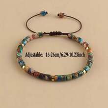 1pc Bohemian Style Colorful Natural Stone Beaded Adjustable Bracelet, Unisex Versatile Accessory - Colorful Imperial - View 3