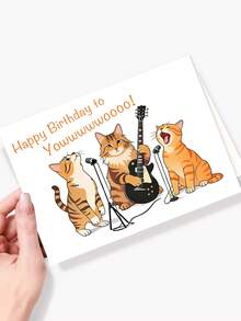 1张会唱歌的猫咪生日贺卡，附带信封 - 送给宠物和音乐爱好者！生日礼物和房间装饰，贺卡上写着“喵喵生日快乐！” - 多色 - 查看 5