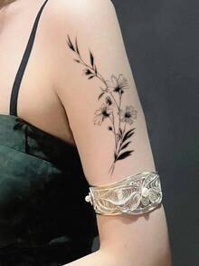 1pc Temporary Tattoo Sticker 7-14 Days Herbal Long-Lasting Tattoo Sticker, Minimalist Style Hand Abstract Mysterious Pattern Minimalist Solid Color Daisy Tattoo Sticker Personalized Cool Herbal Tattoo Sticker, Washable Temporary Tattoo Sticker PVC Personalized Fashion Tattoo Sticker Suitable For People - Black - View 4