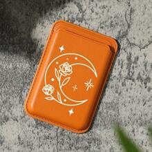 Luxury Magnetic Card Holder Compatible With IPhone 16/15/14/13/12 Pro Max - Exquisite White Moon Pattern, Wallet-Style Design With Slip Pocket For Credit Cards And Built-In Security Pocket. Adhesive Cardholders - Orange - View 1
