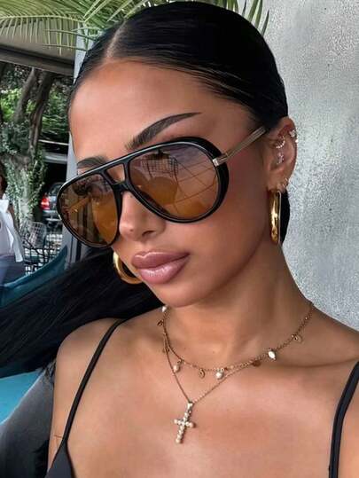1pcs Full Frame Metal Retro Large Frame Glasses, Personalized  Glasses, Suitable For Daily, Outdoor, Street Photography, Driving, Travel, Party