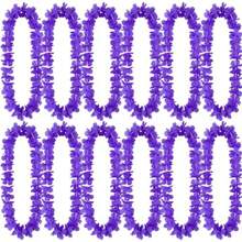 12 Pcs Hawaiian Leis Garland Ruff Hula Aloha Flower Necklaces Luau Hen Stag Hawaiian Fancy Dr Decorations For Adults Beach Tropical Themed Birthday Summer Party Favors Purple - Màu tím - Xem 1