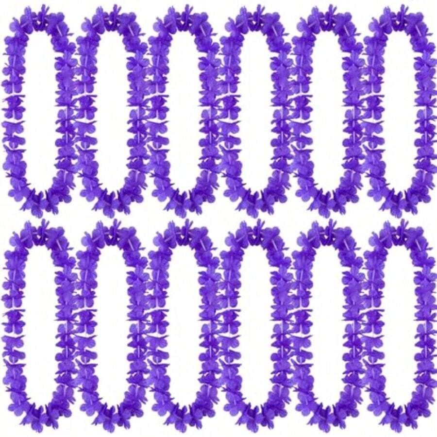 12 Pcs Hawaiian Leis Garland Ruff Hula Aloha Flower Necklaces Luau Hen Stag Hawaiian Fancy Dr Decorations For Adults Beach Tropical Themed Birthday Summer Party Favors Purple - Màu tím - Xem 1