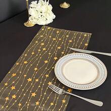 Gold Sequin Star Table Runner, Elegant Transparent Chiffon Sheer Table Cloth, Suitable For Wedding, Birthday, Valentine's Day, Graduation, Christmas Party Table Decor - Gold - View 10