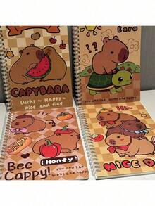 1/4pcs Soft Leather Spiral Notebook With Cute Capybara Pattern, 50 Pages, Ideal For Students, Office Gifts, Diaries, Learning Supplies, School Supplies (Mixed Color) - Multicolor - View 6