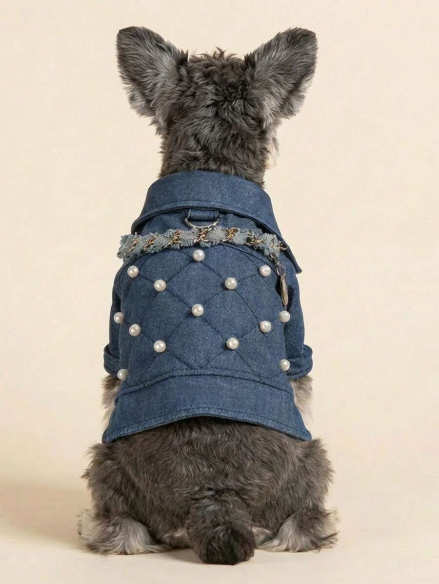 PETCIRCLE 1 bộ quần áo cho thú cưng, trang phục cho chó/mèo, bộ đồ cho chó nhỏ/chó con, áo khoác dây xích ngọc trai thoải mái, dễ thương và thời trang. - Màu xanh lam - Xem 1