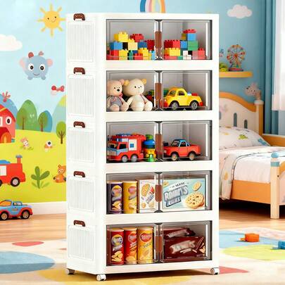 70 cm x 5 layers - Extra-large folding storage cabinet, plastic storage box with lid, baby wardrobe, wheeled foldable stackable container, storage cabinet, folding organizing system suitable for dressing rooms, bedrooms, offices, kitchens, and storage items, room decoration items