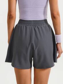 NcmRyu 1pc Women Elastic Waist Pocket Loose Sports Shorts - 灰色 - 查看 3