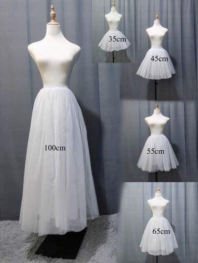 Women's High Waist Long Solid Color Tulle Skirt, Length 45/55/65/100cm, 4 Layers Tulle + 1 Lining, Suitable For Cosplay & Stage Performance